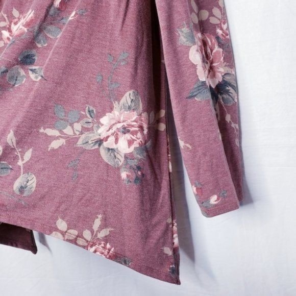 Apt. 9 Mauve Floral Cage Long Sleeve Shark Bite Blouse Top Women's Size XXL - Picture 6 of 11
